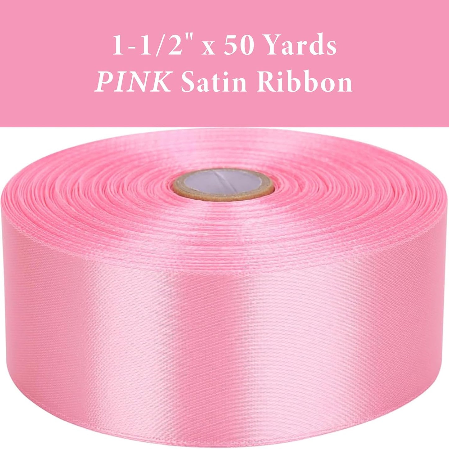 1-1/2" x 50 Yards Pink Satin Ribbon Single Faced Fabric Ribbons for Gift Wrapping, Crafting, Floral Arrangements, Flower Bouquet, Wedding, Home Decor