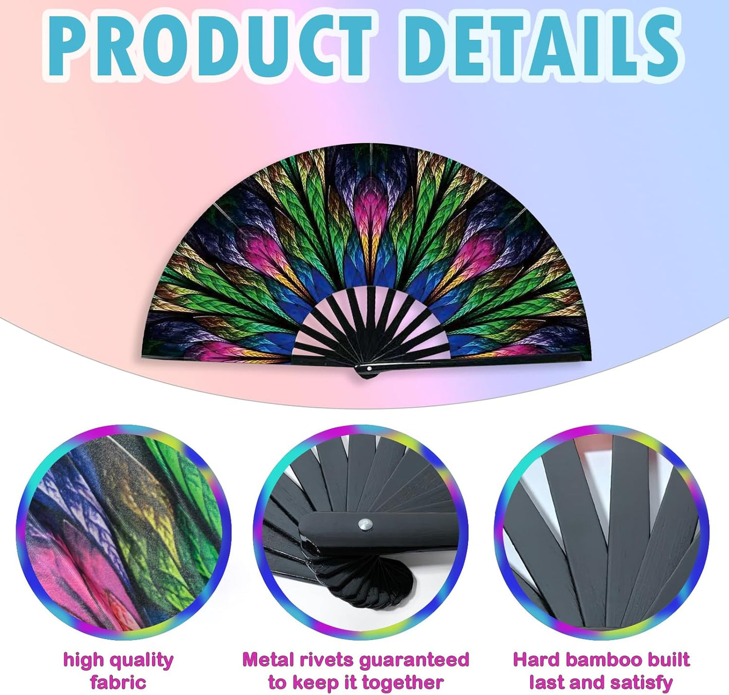 Rave Fan, Large Folding Hand Fan for Women and Men, Popping Fans for Line Dancing for Raves, EDM, Dance Party, and Home Decoration