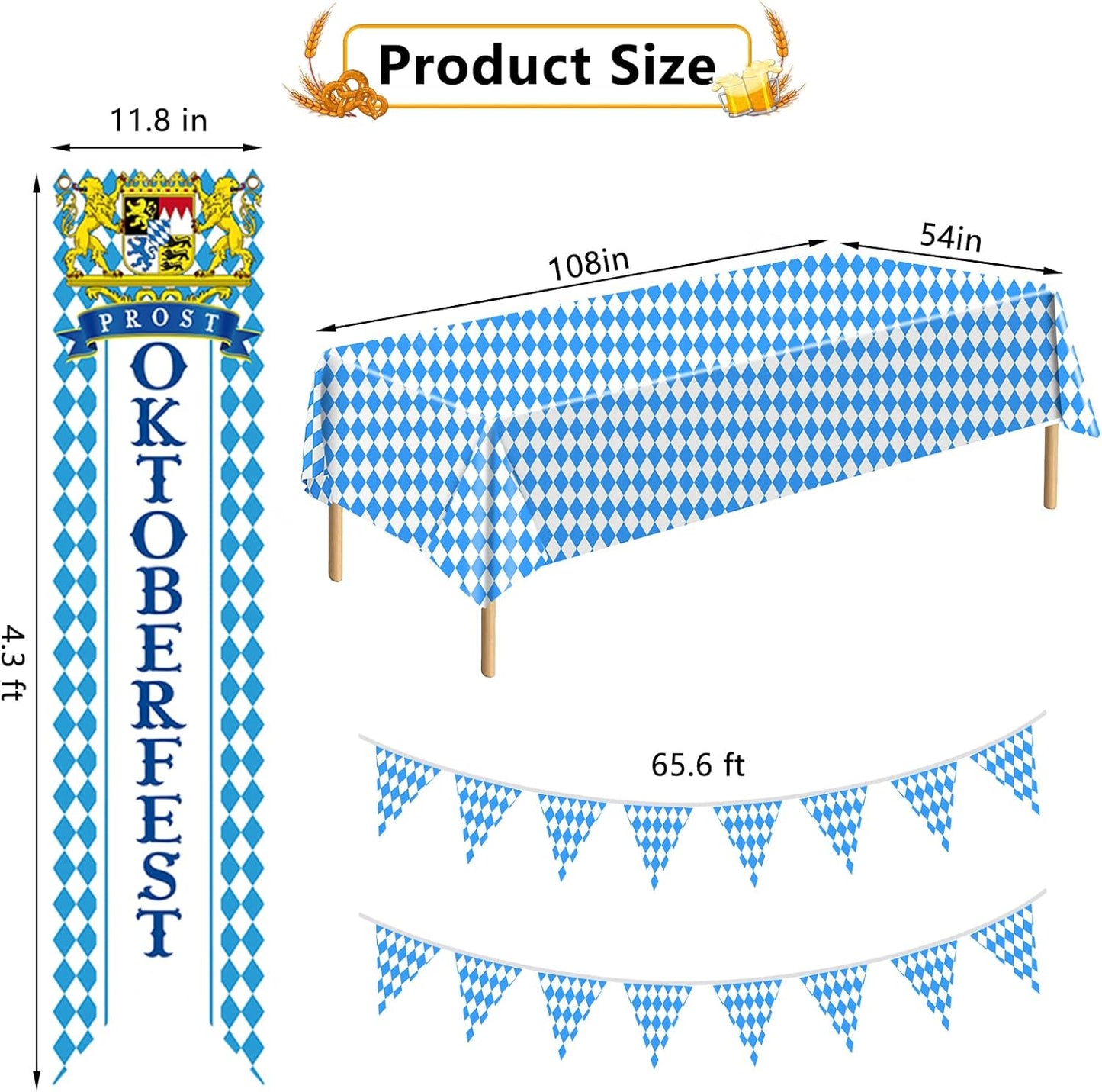 Oktoberfests Decorations Kit,German Party Supplies,Oktoberfests Flag Banner,Tablecloth Decoration Beers Festival Party Accessories