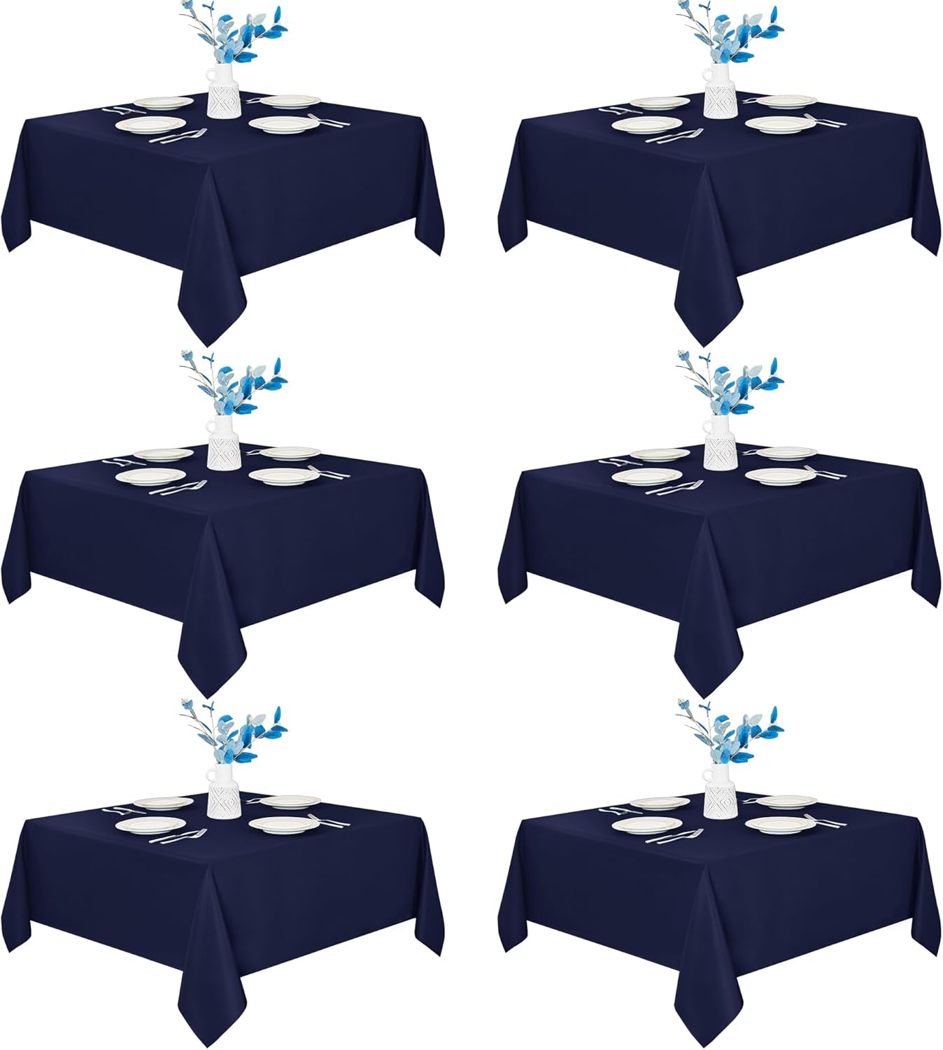 Fitable 6 Pack Square Tablecloths - 70 x 70 Inches - Stain Resistant and Reusable Table Clothes, Navy Polyester Fabric Table Covers for Dining, Card Tables, Coffee Tables