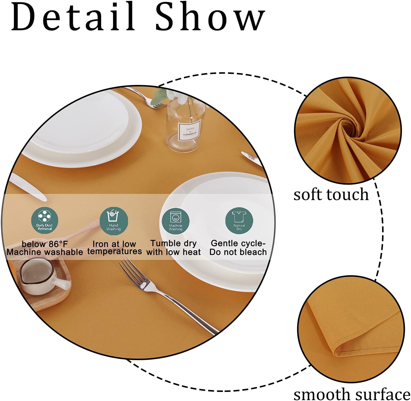 Fitable Rectangle Tablecloth Stain and Wrinkle Resistant Washable Polyester Table Cloth for Buffet Parties and Camping (60x84 inch, Gold)