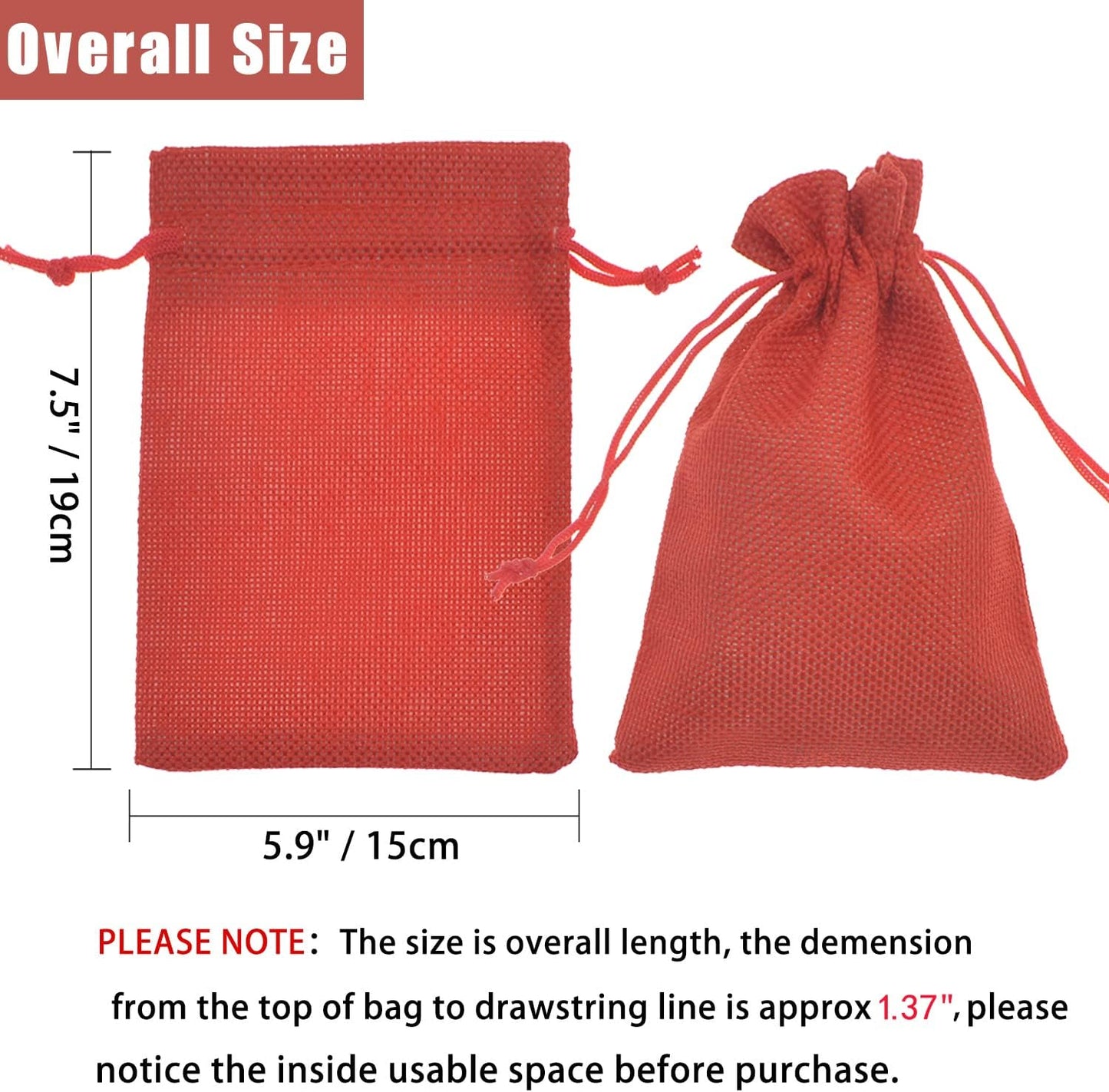 20Pcs Red Burlap Bags with Drawstring, Jute Sacks Jewelry Christmas Candy Pouch Wedding Party Favor Gift Bags (Red, 5.9 x 7.5)