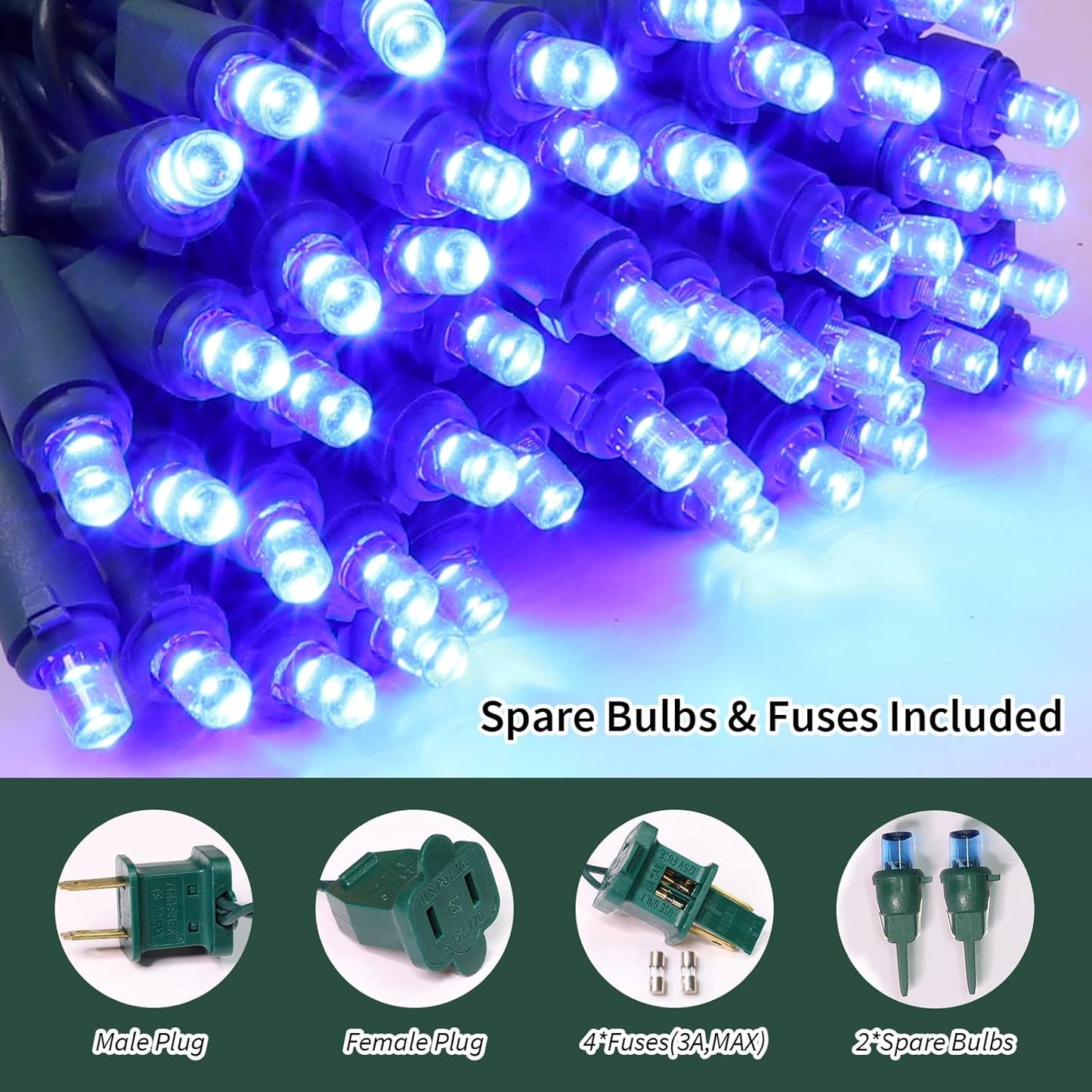 Blue Wide Angle LED Christmas Lights, 64.8 Ft 300 Count, Pack of 3 Strands 21.9 Ft 100 Lights UL Certified Commercial Grade Green Wire 5mm Holiday String Light