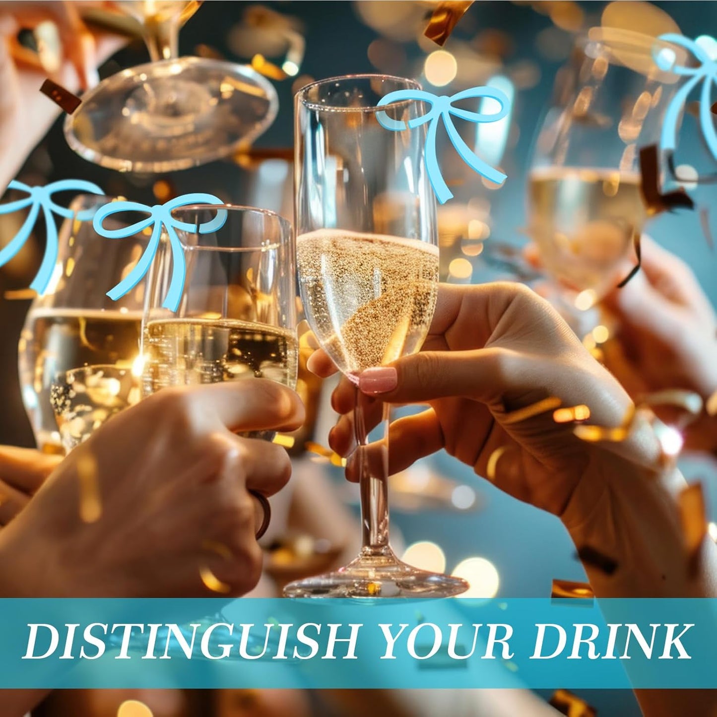 50 Pcs Bows Drink Tags Coquette Bow Wine Glass Charms Acrylic Bowknot Drink Tag for Bachelorette Birthday Wedding Coquette Tasting Party Decor Accessory(Blue)