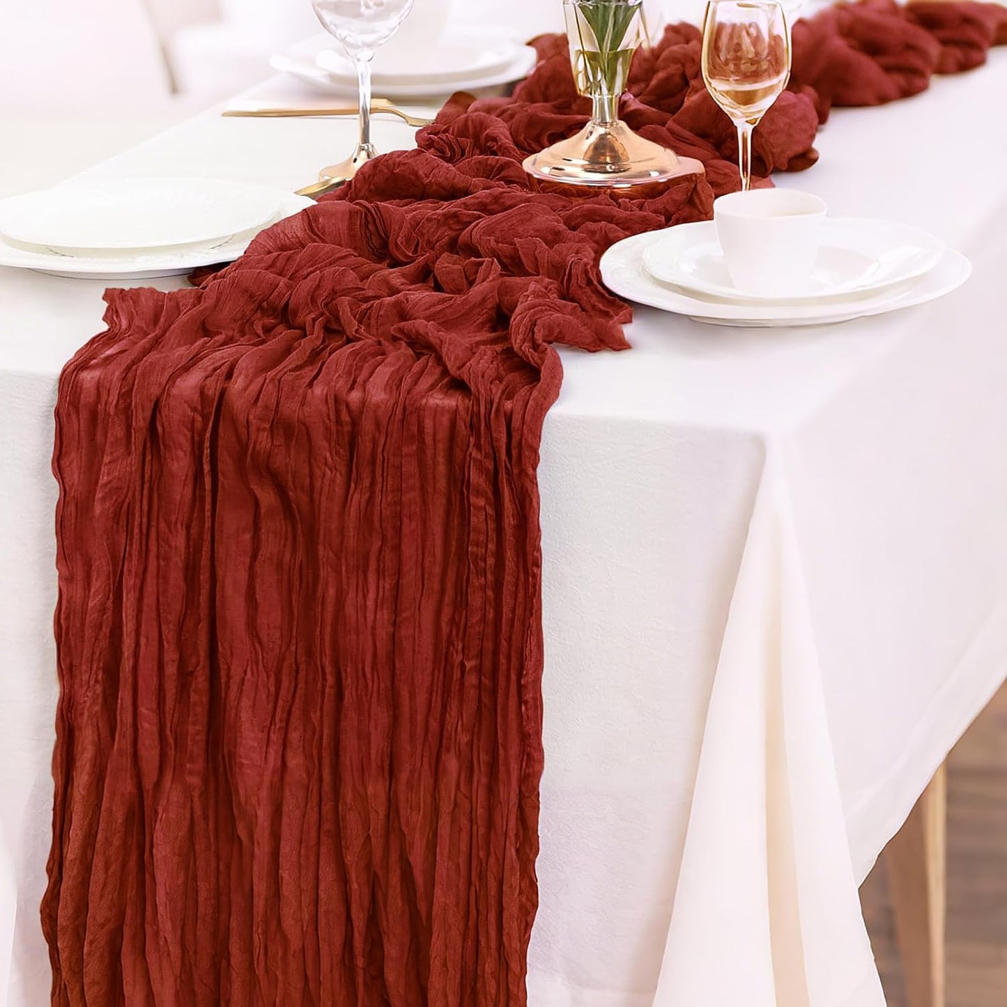 Cheesecloth Table Runner 10FT (35x120 Inch) - 10 Pack Terracotta Boho Gauze Fabric Cheese Cloth Table Runner Rustic Sheer Table Runners Cheesecloth for Wedding, Bridal Shower, Birthday Party Decor