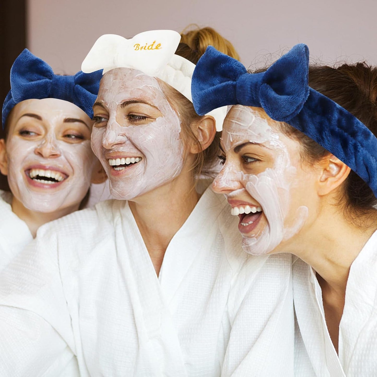 Semato Bachelorette Party Favor Set - Bride & Bridesmaid Spa Headbands (1 Bride + 7 Navy Blue)