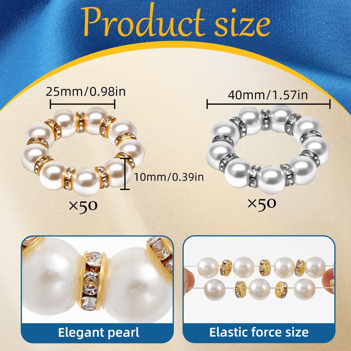 50Pcs Pearl Napkin Rings, Imitation Pearl Napkin Rings Holder, Disposable Beaded Serviette Napkin Buckles for Wedding Reception Party Banquet Dinner Table Decor (Pearl Silver, 50 Pcs)