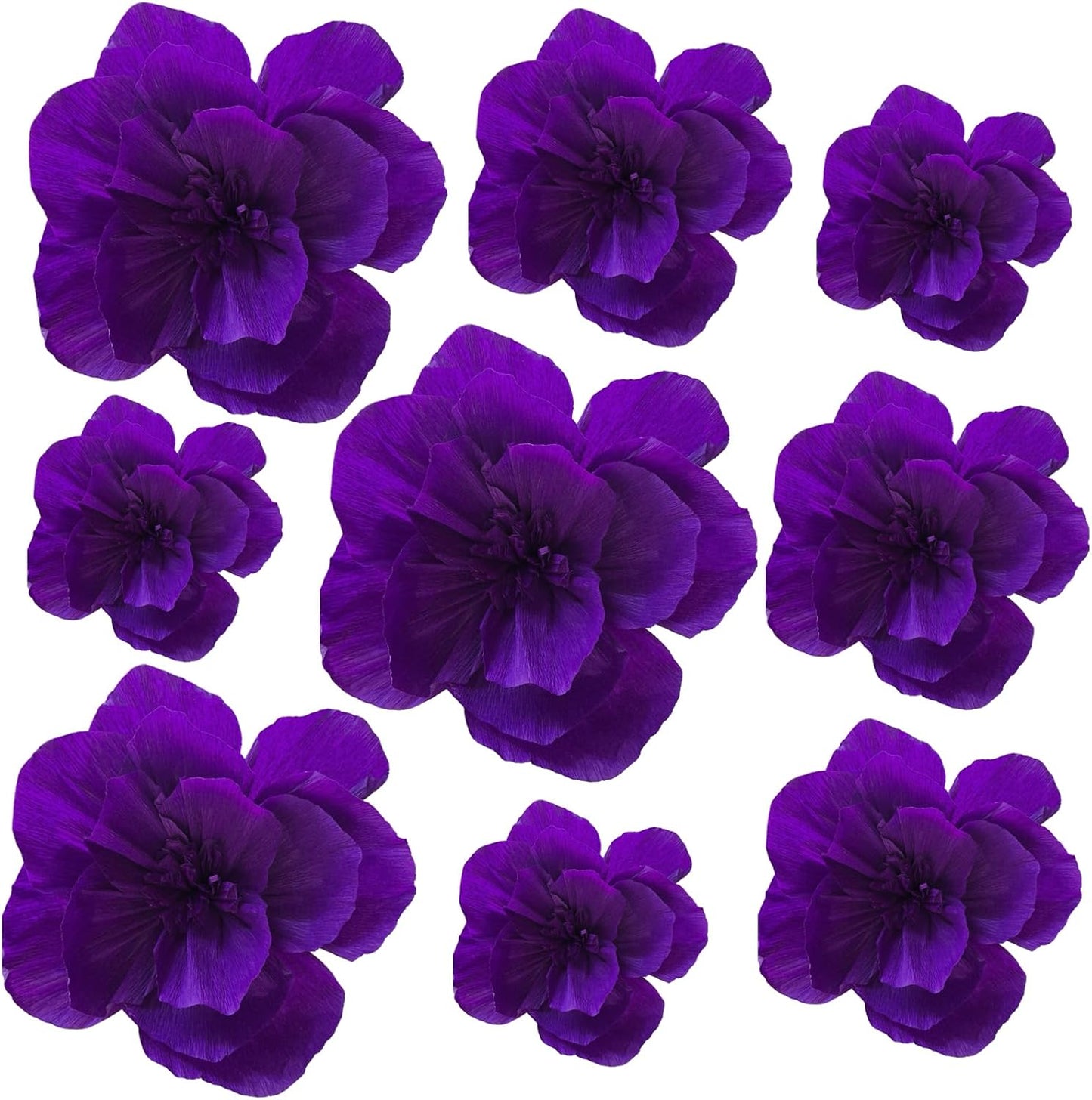 BRT Bearingshui Crepe Paper Flowers Decoration for Wall Total 9 Pcs, Artificial Flowers Backdrop for Wedding Decor Baby Bridal Shower Birthday Party, Purple 3D Wall Flowers Decor