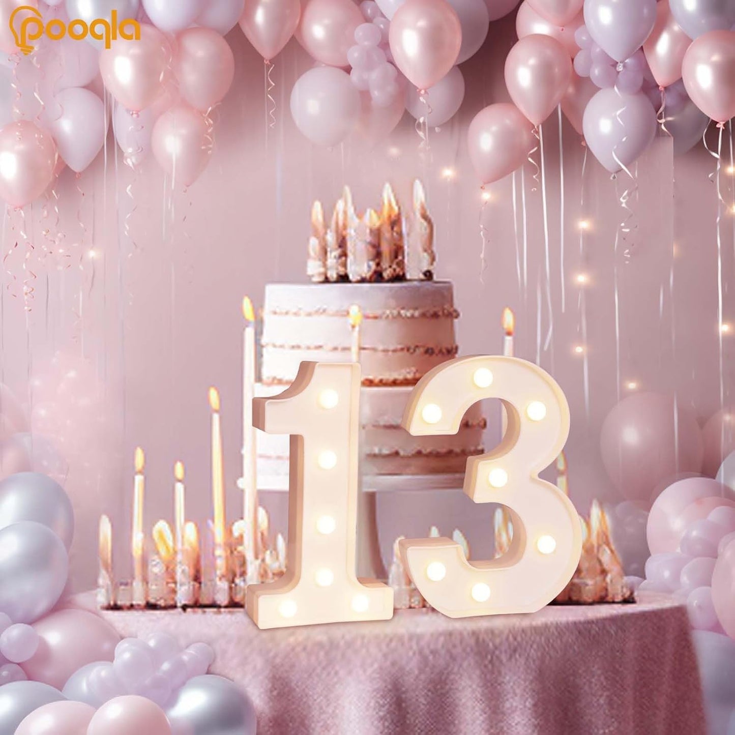 Pooqla 13th Birthday Decorations for Girls Boys, Light Up Number 13 for Party Table Decorations, 13th Birthday Gift for Girls, Backdrop Wall Decor for 13th Wedding Anniversary Decoration