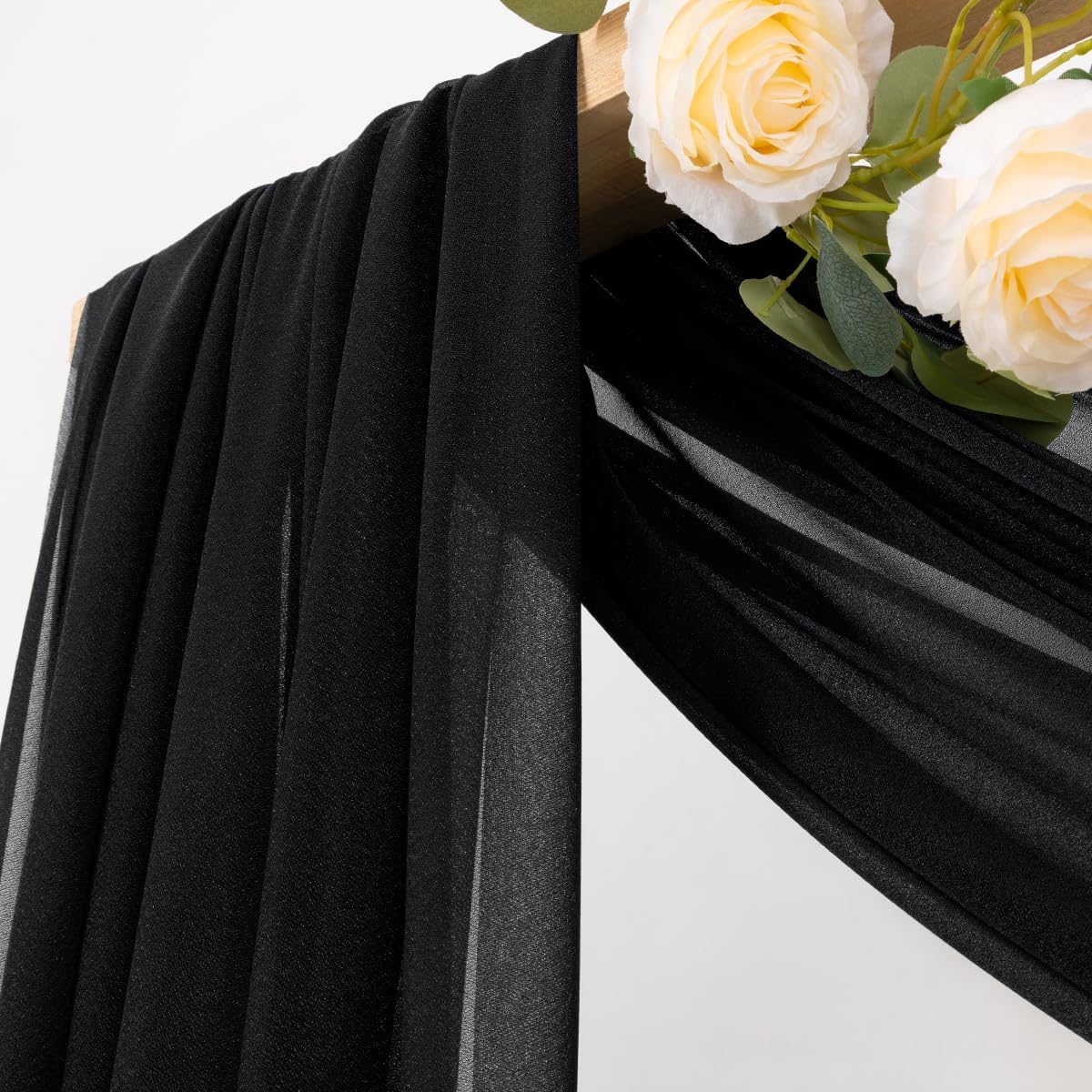 MLMC Black Wedding Arch Draping Fabric 4 Panels 29" x 20 FT Extra Long Gauze Drapes Sheer Backdrop Curtains 6.6 Yards Outdoor Drapery Panels for Wedding Ceremony Party Ceiling Decoration