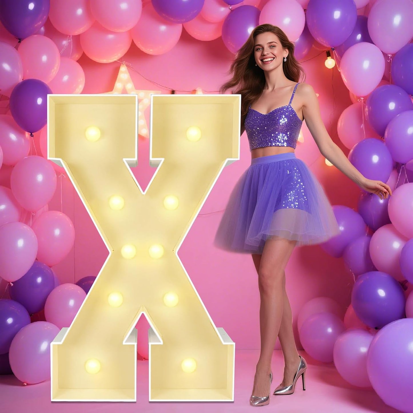 Marquee Light Up Letters: 4FT Large Decorative Signs for Party Decorations Baby Shower Birthday Wedding Engagement Anniversary, 4 Feet Tall Pre-Cut DIY Foamboard Letter X - Easy to Assemble