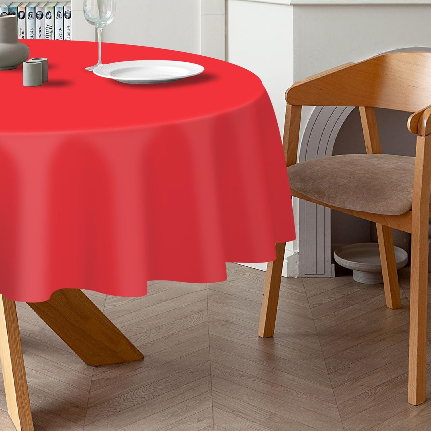QIKSION Red Round Tablecloth 6 Pack, 84 Inch Plastic Table Cover Disposable for Parties