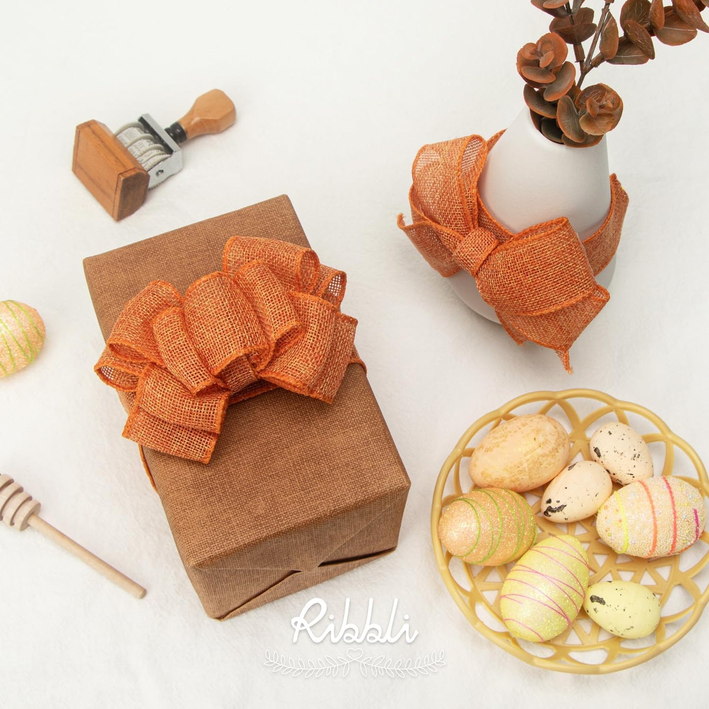 Ribbli Orange Burlap Wired Ribbon, 1-1/2” Inch x Continuous 20 Yard, Orange Wired Ribbon for Wreaths,Big Bows,Tree Decoration,Outdoor Decoration