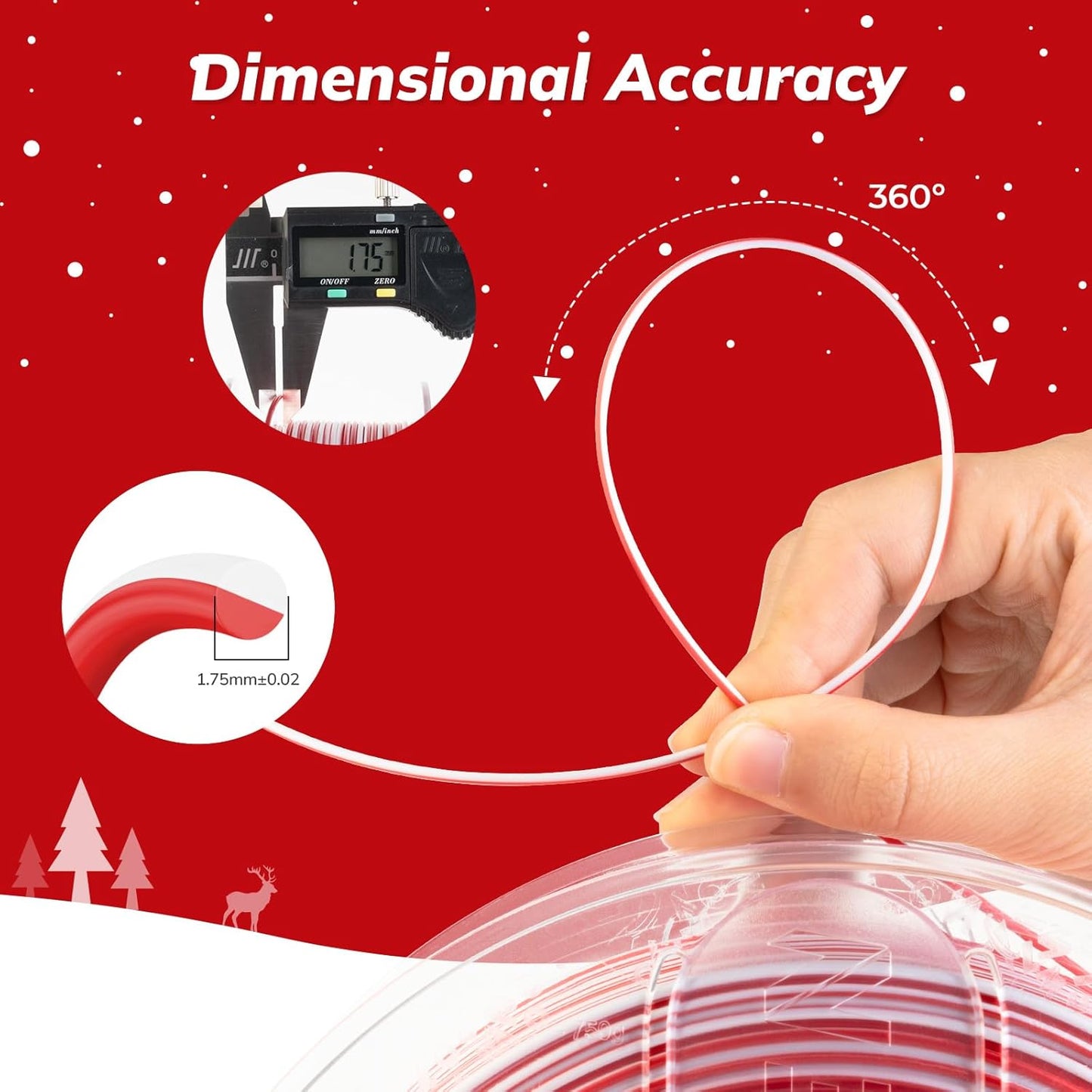 AMOLEN Silk PLA 3D Printer Filament, Shiny Multicolor Christmas Rainbow PLA Filament 1.75mm, Fast Color Change PLA 3D Printing Filament for Most FDM 3D Printer, Red White, 1kg (2.2lbs)