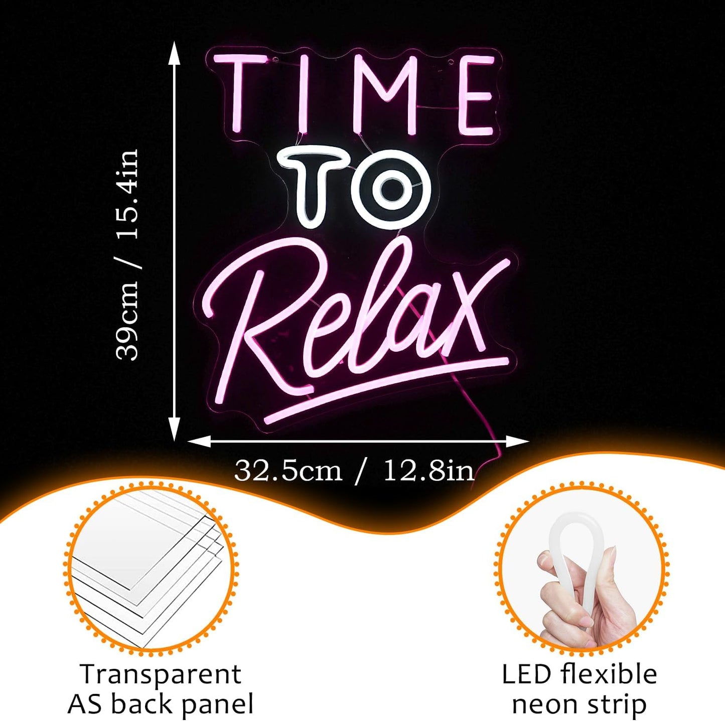 Time To Relax Neon Sign Pink White Letter Led Neon Lights Wall Decor Dimmable Relax Light Up Signs USB Powered with Switch Neon Signs for Spa Massage Bedroom Decor Bar Party Wedding
