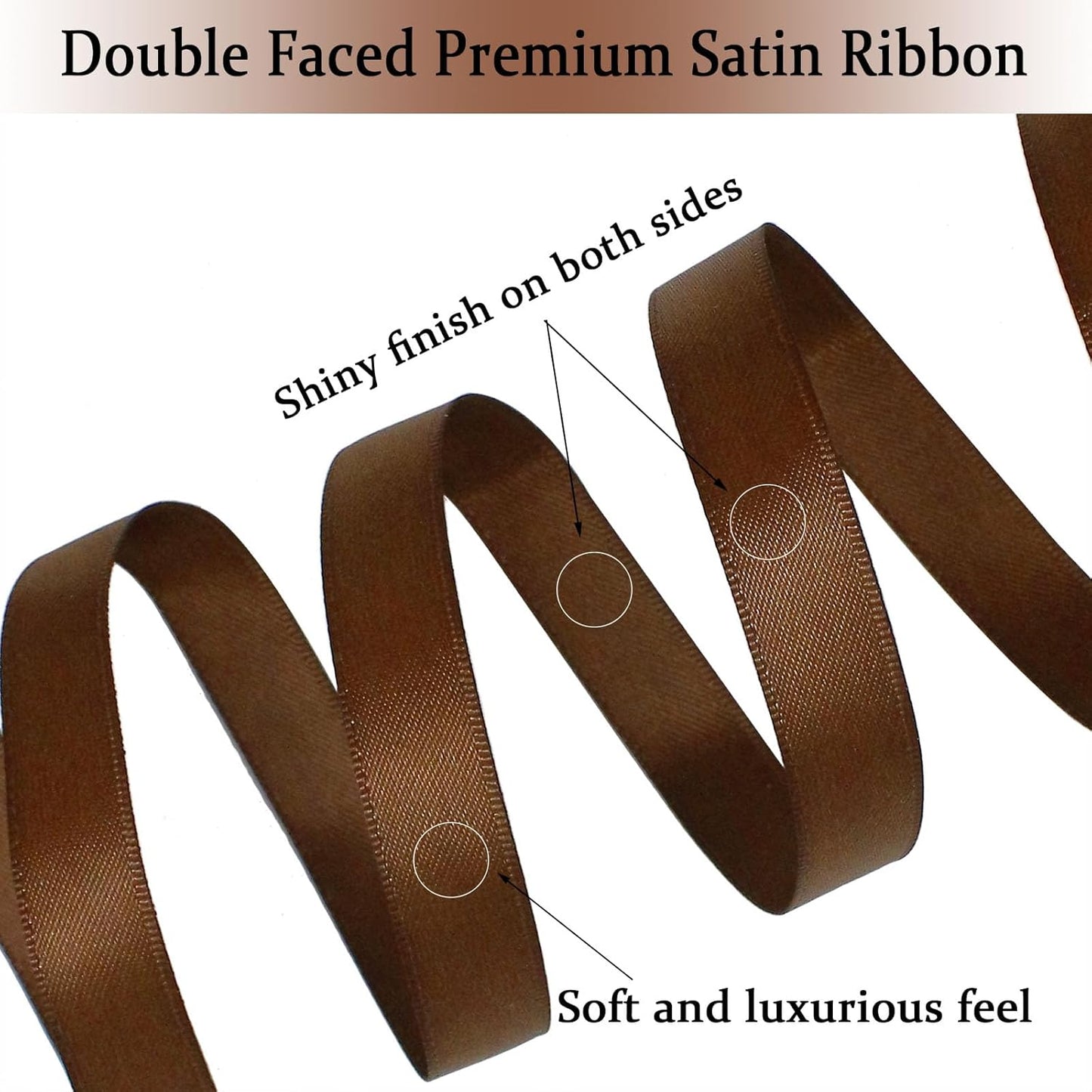 Brown Satin Ribbon Double Faced Satin 1/2 inch x 55 Yards Polyester Ribbon for Gift Wrapping Crafts Wedding Decoration Bows Ornaments Party Bouquet Floral Arrangement