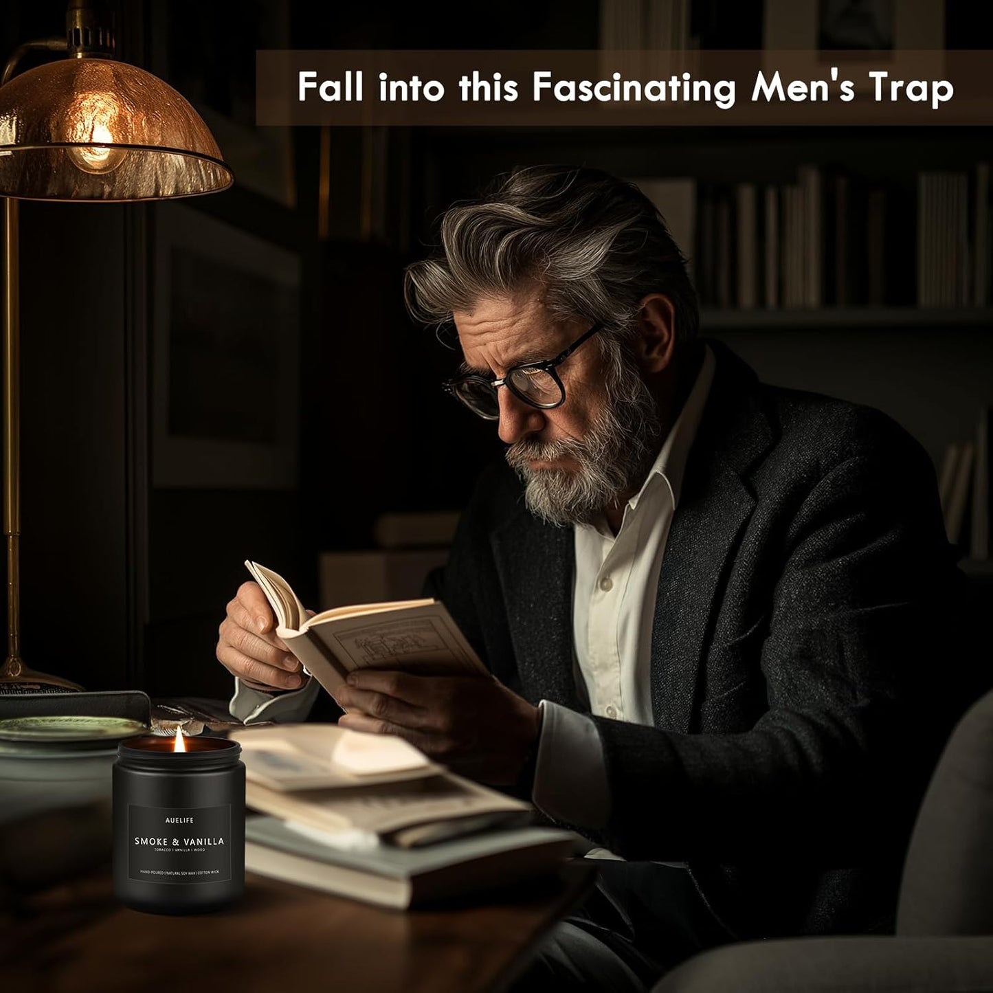 Amber & Patchouli Candle | Candles for Men - Scented Candles for Home, Gifts for Men - Soy Candle for Home Scented, Aromatherapy Manly Gift - 7oz Black Jar