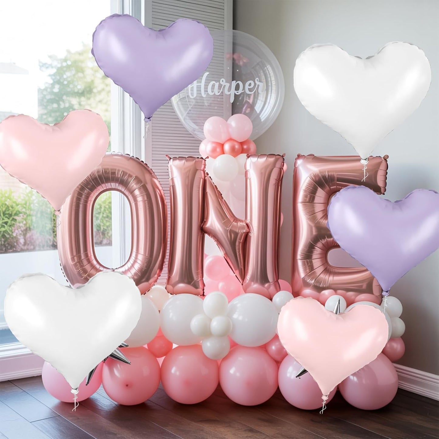20 Inch Pink Purple White Heart Balloons, 10 Pcs Baby Pink Heart Shaped Foil Balloons, Purple and White Helium Balloon for Girls Women Valentine Bridal Shower Wedding Birthday Party Decorations
