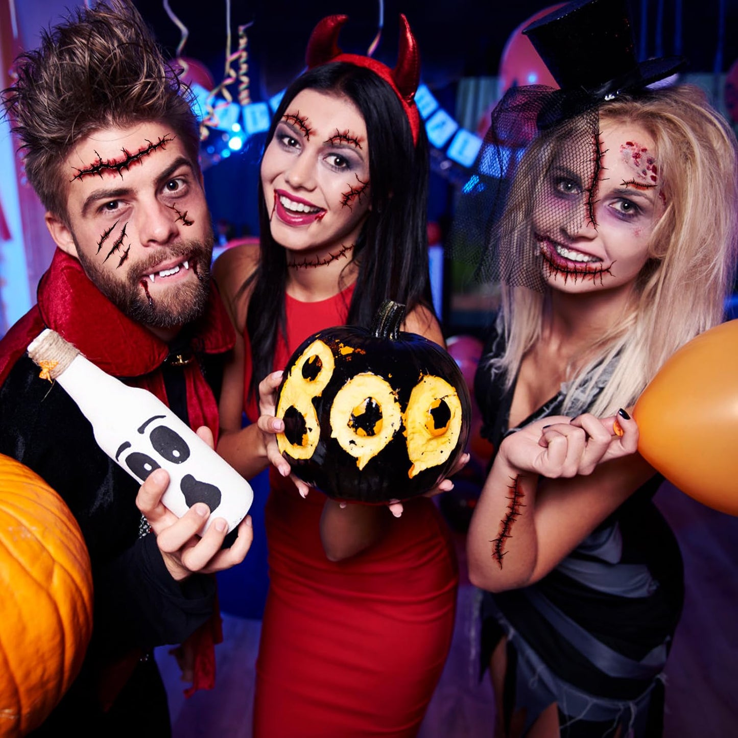 JCFIRE 12 Sheets Halloween Makeup Kit, Fake Scars Halloween Temporary Tattoos for Kids Adults, Zombie Costume for Kids Women, Tattoos Stickers Party Decorations Supplies Accessories