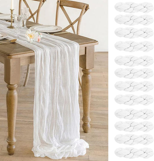 12 Pack White Cheesecloth Table Runner 10ft Gauze Runner Boho Ivory Cheese Cloth Table Runner for Wedding Bridal Shower Baby Shower Boho Table Decoration