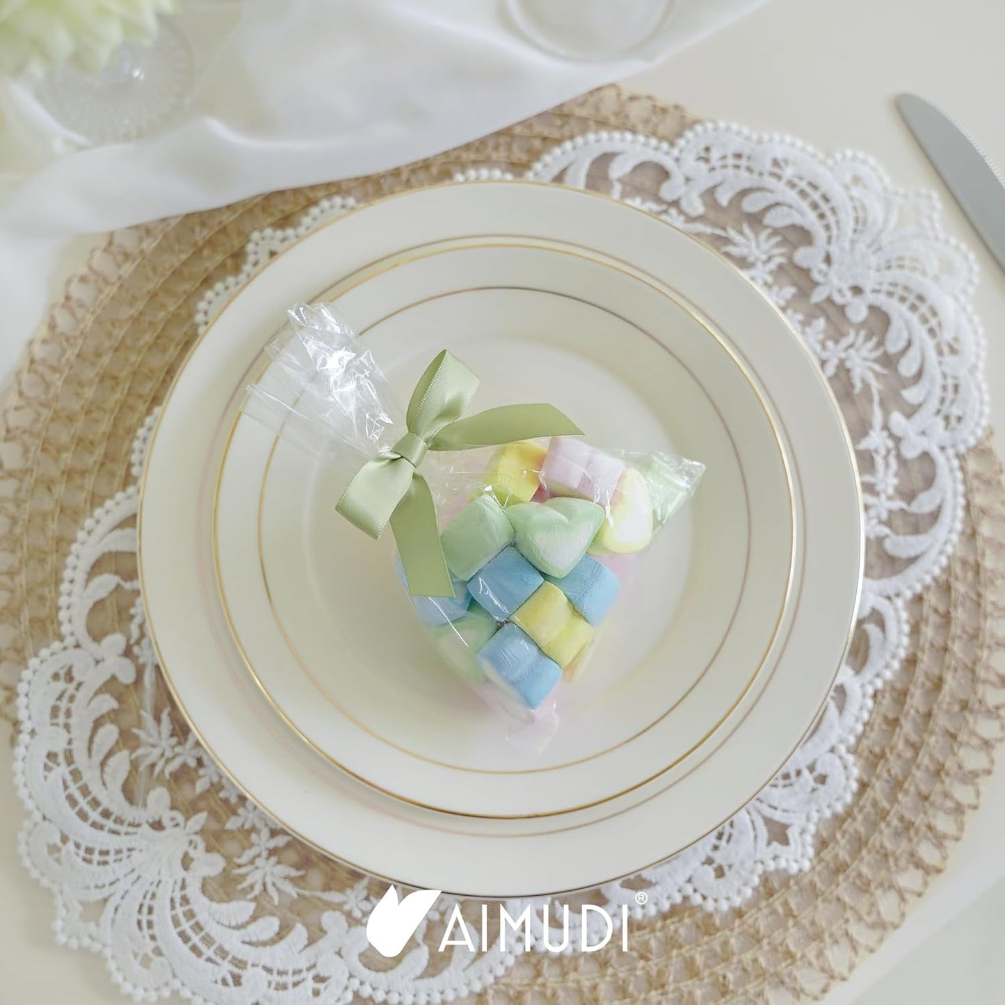 AIMUDI Sage Green Satin Ribbon Twist Tie Bows 2.5" Pretied Bows Premade Craft Bows for Treat Bags Cake Pop Gift Wrapping Basket Wedding Favors Cookie Candy Bagging Baby Shower - 50 Counts