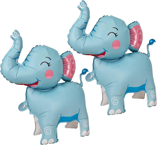 2PCS Matte self-standing elephant animal balloon 3D Jungle Large Elephant Foil Balloons For Kids safari themed birthday party gender indication baby shower Decor supplies Blue