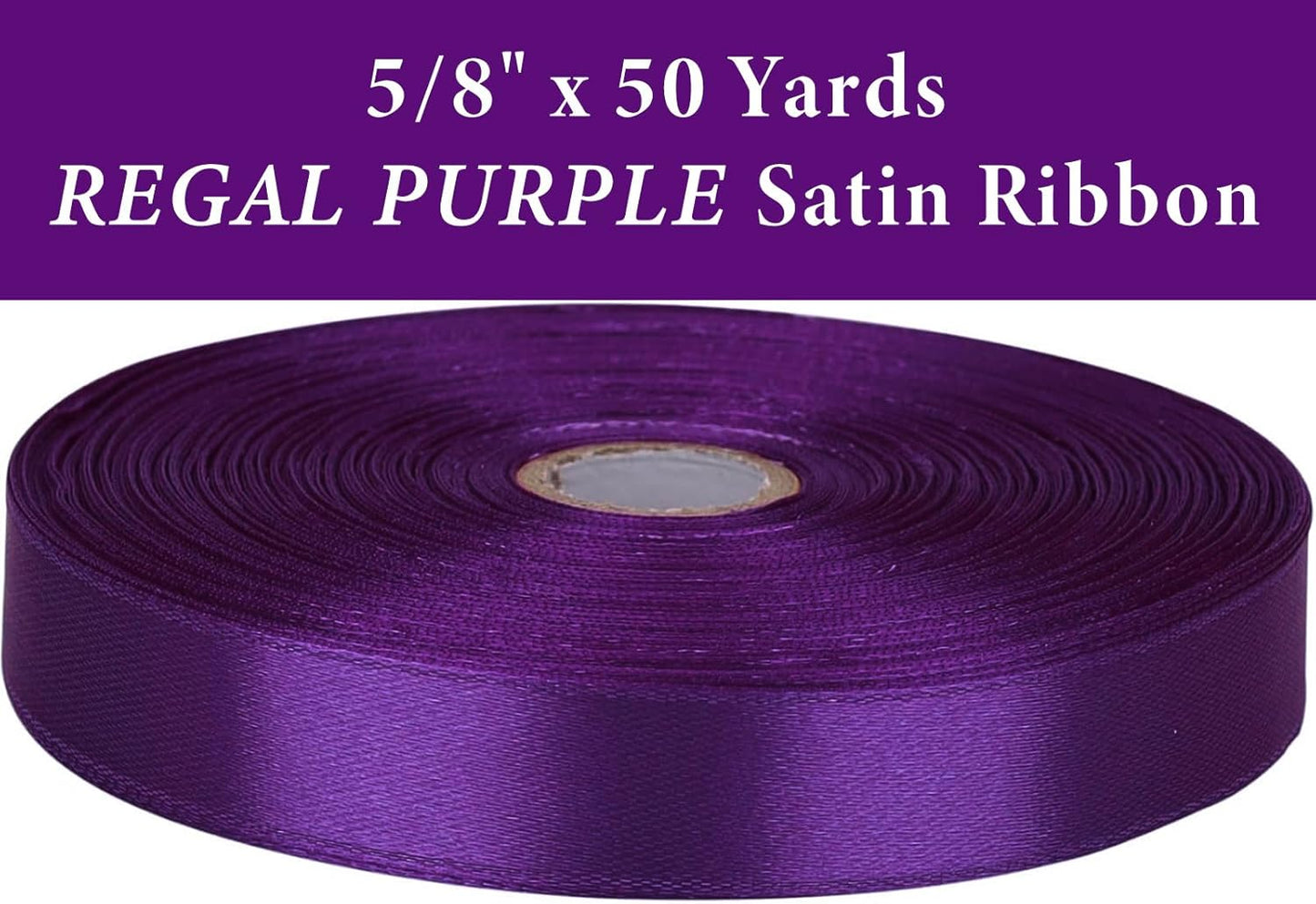 5/8 Inch Regal Purple Satin Ribbon 50 Yards Solid Fabric Ribbons for Gift Wrapping, Crafts and DIY Projects, Bows Making, Wedding, Party, Holiday Decor