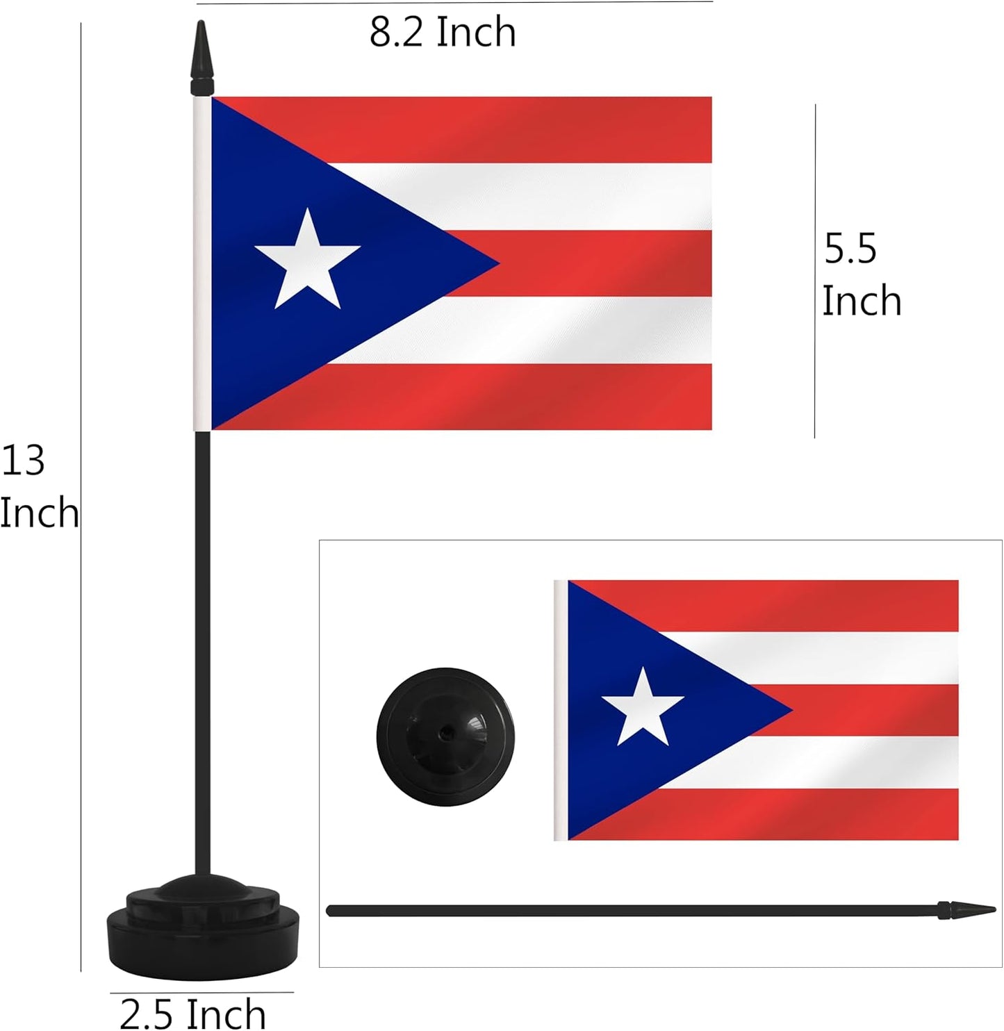 2 Pack Puerto Rico Desk Flag Set, Puerto Rican Desktop Small Miniature Table Office Flag with 12" Black Pole and Black Base, Offices, Classroom, Home, Festival Decoration (Puerto Rico)