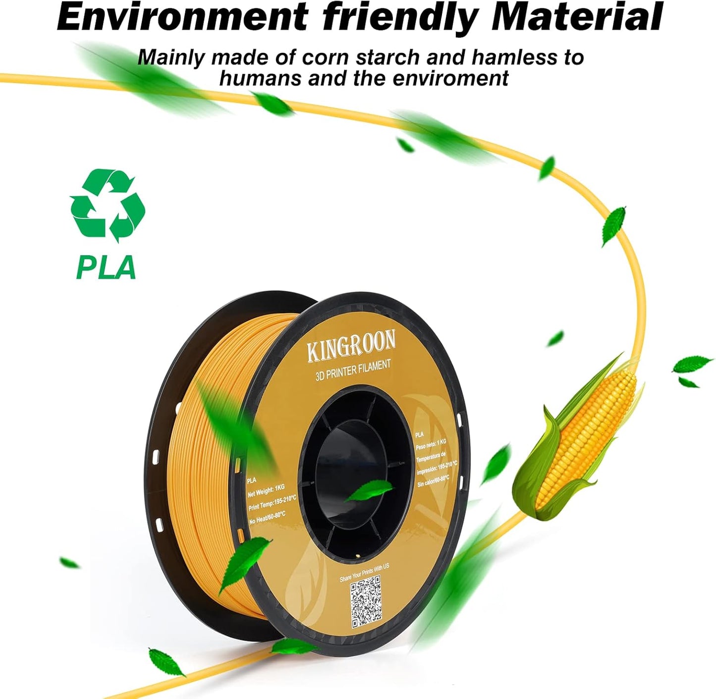 Kingroon Orange PLA Filament 1.75mm 3D Printer Filament Orange Pla Filament 1kg Filament Dimensional Accuracy +/- 0.02mm, Fit Most FDM Printer