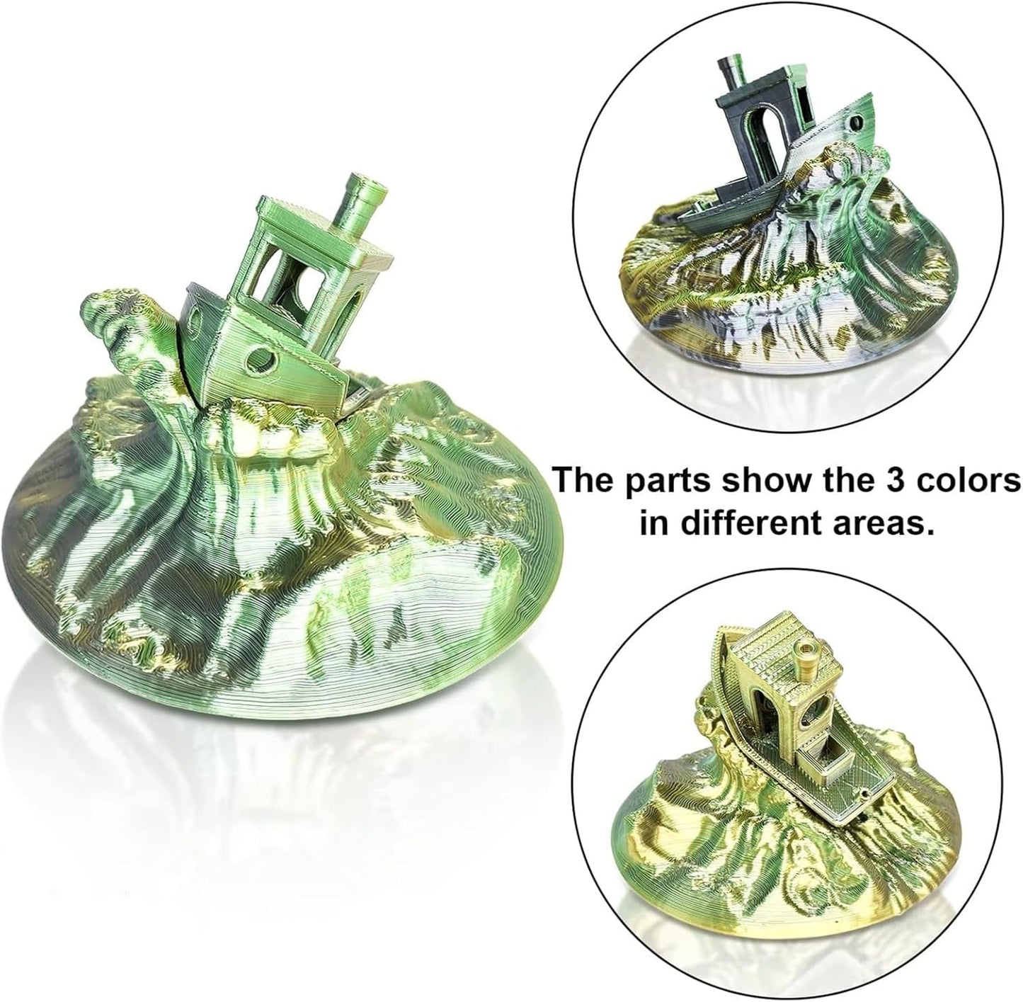 YOUSU Silk PLA 3D Printer Filament, Tri-Color Coextrusion PLA Filament 1.75mm,Shiny Silk Coextruded PLA,Silk Gold-Green-Black Three-Color Filament,1kg/2.2lbs