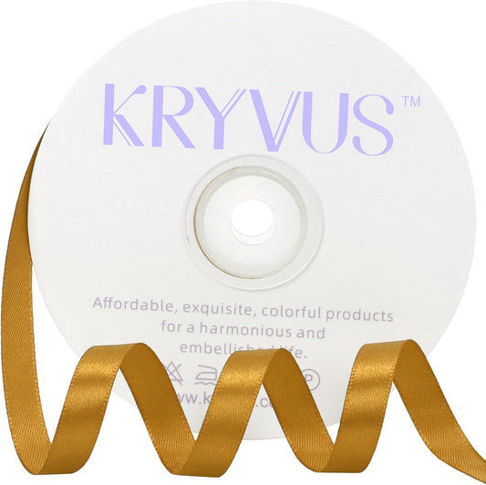 Gold Satin Ribbon 3/8 inch X Continuous 50 Yards, Single Face Polyester Ribbon Perfect for Gift Wrapping, Flower Bouquet, Wedding Decor, Crafts, Bow Making, Sewing and More