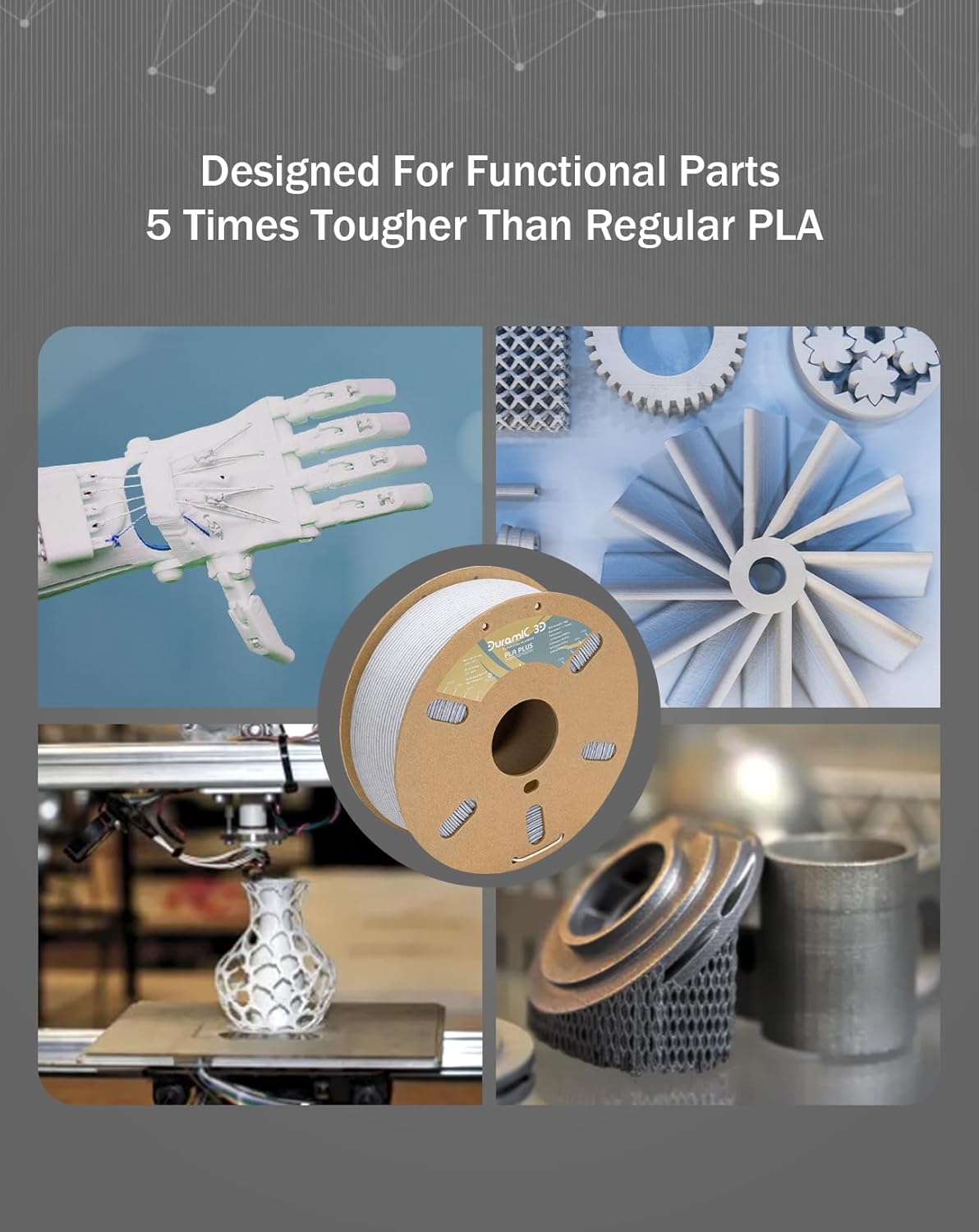 DURAMIC 3D PLA+ Filament 1.75mm 2Kg Marble, PLA Plus Filament 2 Pack 1kg Spool(2.2lbs) Tougher and Stronger, Dimensional Accuracy Probability +/- 0.02mm