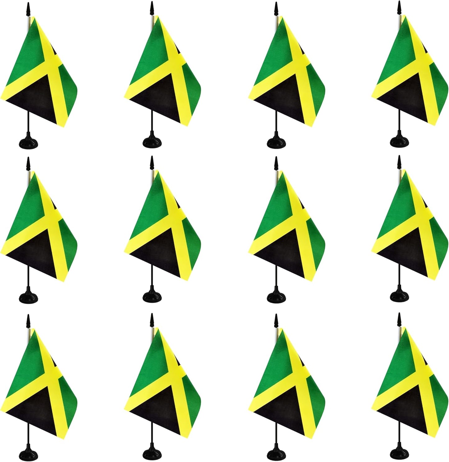 Jamaica Desk Flag, 12 Pack Jamaican Table Office Flags with Black Solid Pole and Stand Base, International Country Flag, Festival Celebration, Classroom Meeting Desktop Decor (Jamaica)