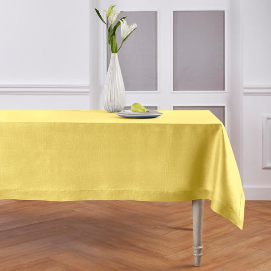 Solino Home Linen Tablecloth for Rectangle Tables 60 x 120 Inch - 100% Pure Linen Sunshine Yellow Table Cloth - Fete, Machine Washable Cloth Tablecloth