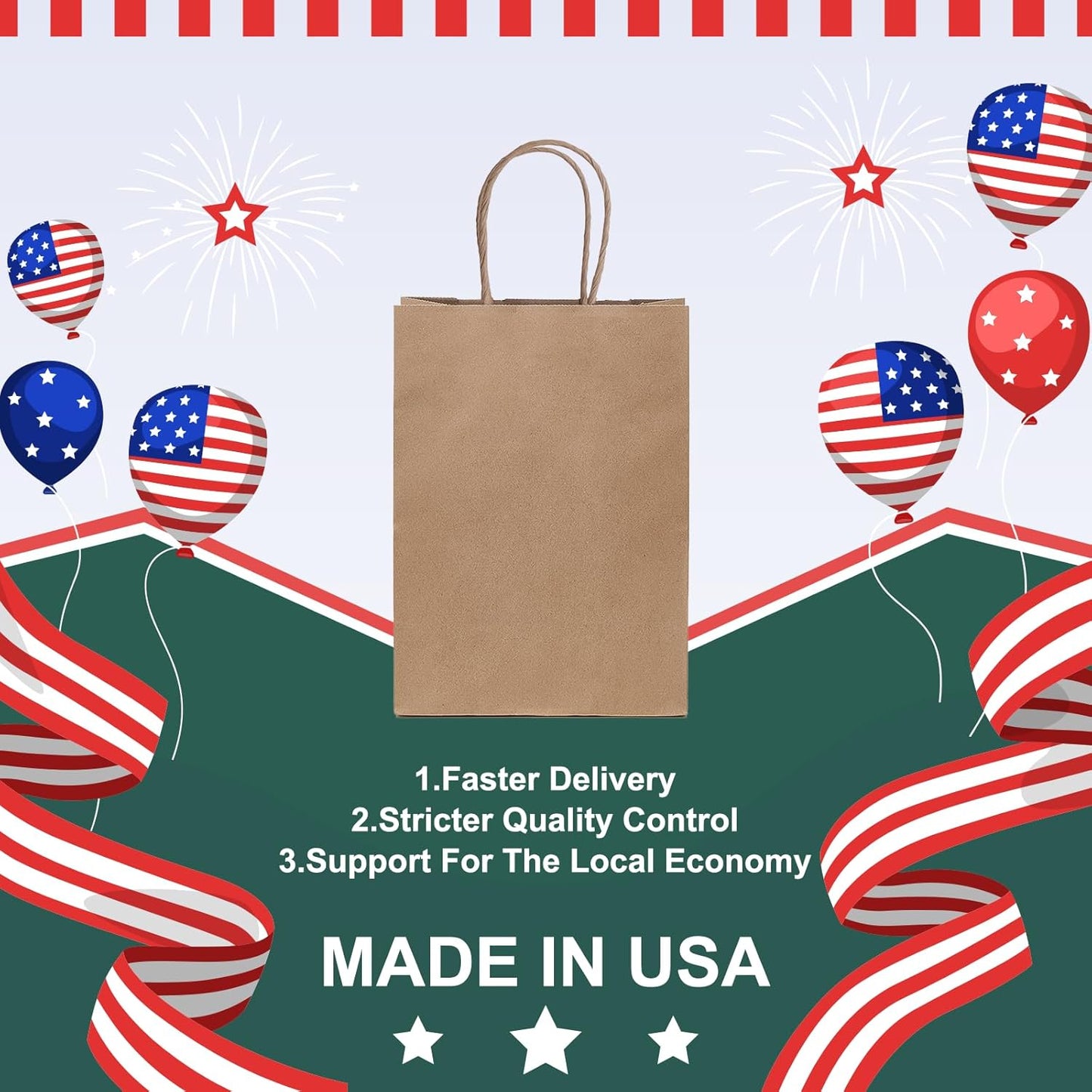 METRONIC Paper Gift Bags 5.25x3.75x8 50Pcs, Christmas Gift Wrap Bags with Handles, Brown Kraft Paper Bag for Small Business, Bulk Party Favors Bag for Birthday, Shopping, Retail, Made in USA