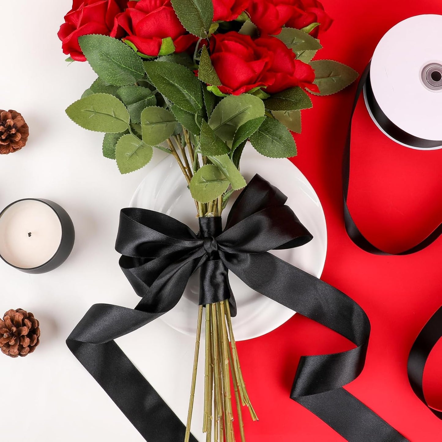 NESCCI 60 Yards Ribbon,1-1/2 Inch Black Satin Ribbon,Single Face Satin Ribbons, Perfect for Gift Wrapping,Wedding Decoration,Handmade Bows, Wrapping Bouquet and More