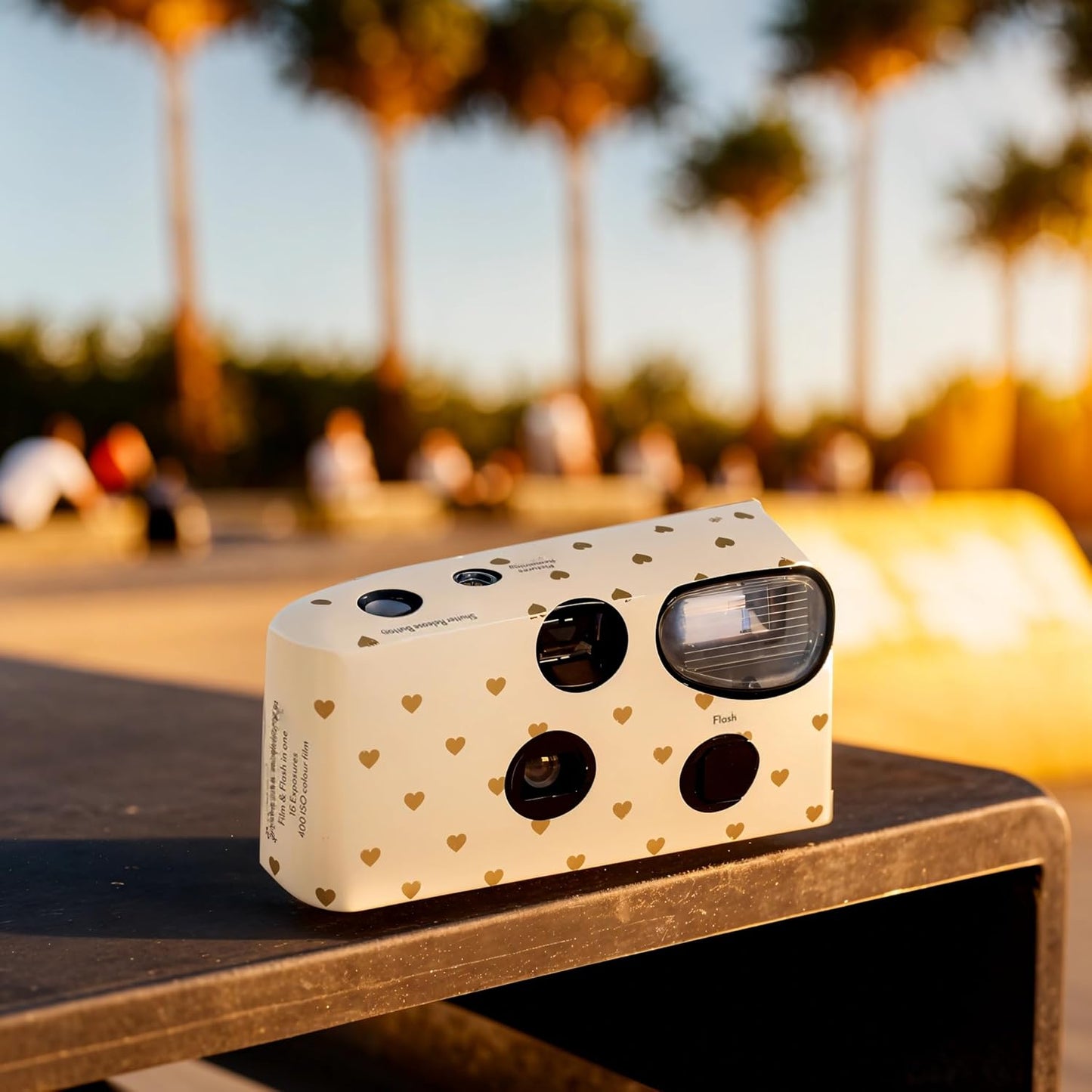 Weddingstar Disposable Camera with Flash - Single Use 35mm Film Camera for Wedding or Party Favors - Gold Hearts (10 Pack)