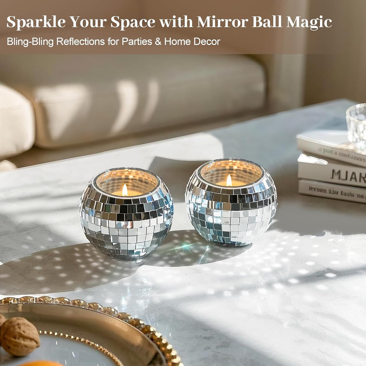 Luditek Disco Ball Candle Holders, 12 Pcs Mirror Silver Decor for Christmas Birthday Wedding NYE Party Decorations, Glass Votive with Tealights for Home Table Centerpiece, Gifts for Women