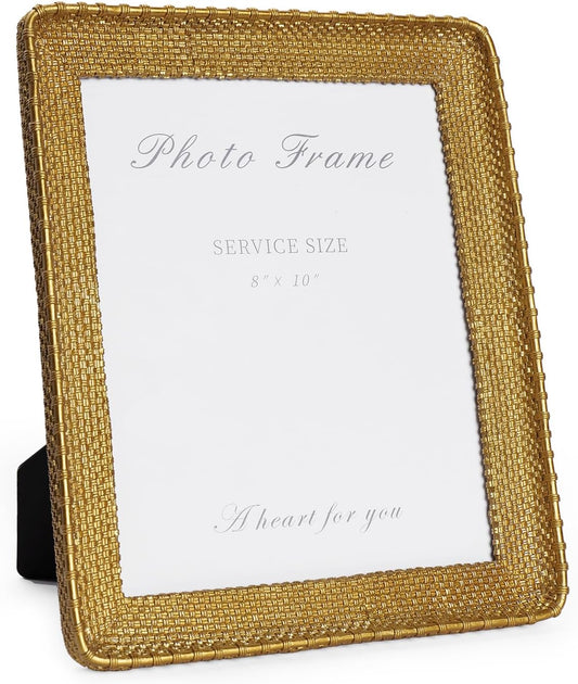 Cuspin 8x10 Picture Frame Gold, Vintage Gold Frames Rattan Textured Hand-Crafted Resin Photo Frame with Glass Front for Tabletop Display & Wall Display, Retro Design Home Decor