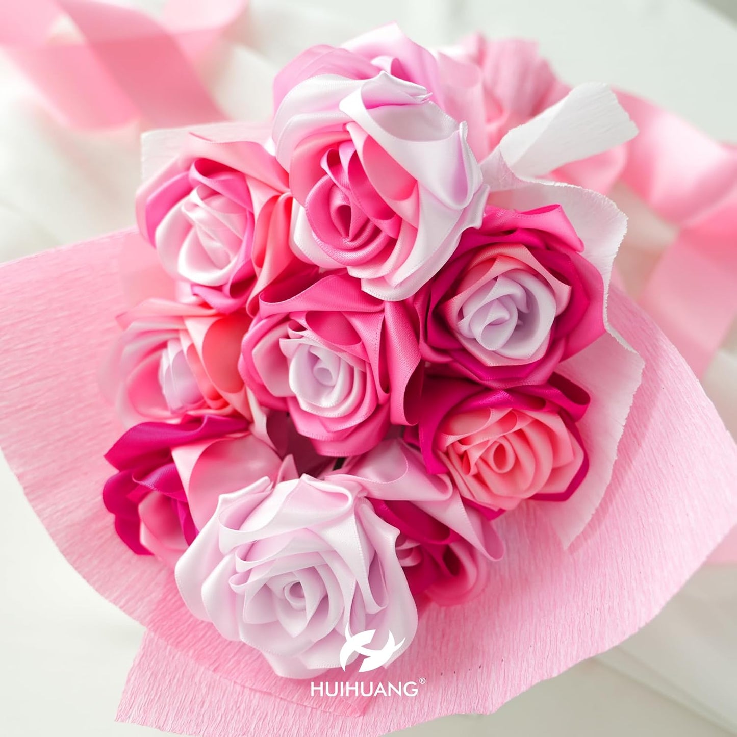 HUIHUANG Hot Pink Satin Ribbon 1-1/2 inch x 50 Yards Double-Faced Silk Like Ribbon for Flower Bouquet, Eternal Flowers, DIY Crafts, Party Favors, Bridal Shower Wedding Decor, Gift Wrapping, Bows