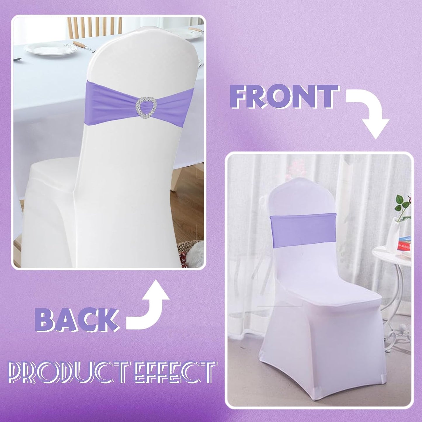 100PCS Spandex Chair Sashes Bows Universal Stretch Elastic Chair Cover Band Ties with Buckle Slider for Wedding Banquet Birthday Party Reception Event Decoration(Lavender)