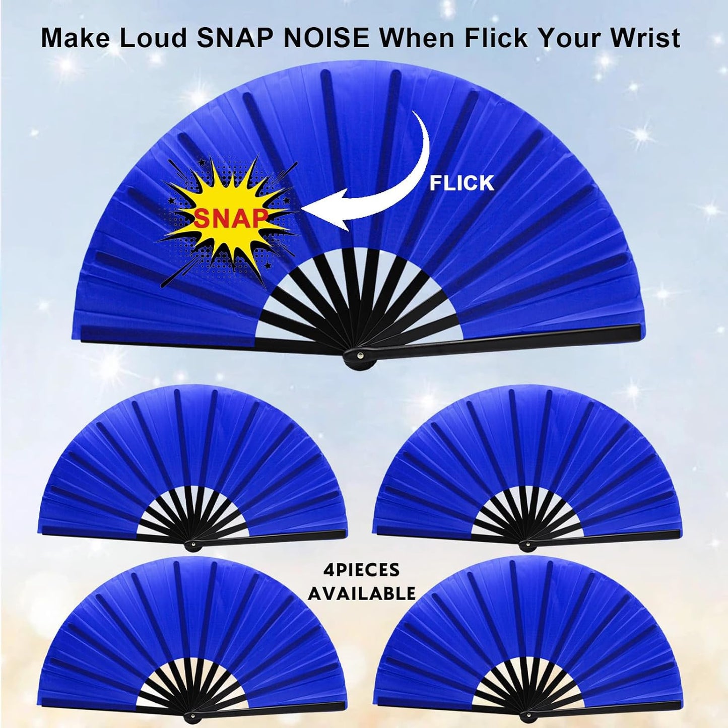 13inch Large Rave Fan Popping Clacking Fans for Line Dancing,Hand Fans for Women Foldable,Boots on The Ground Fan,Portable for Outdoor,Wedding,Party,Decoration (4pcs Blue)