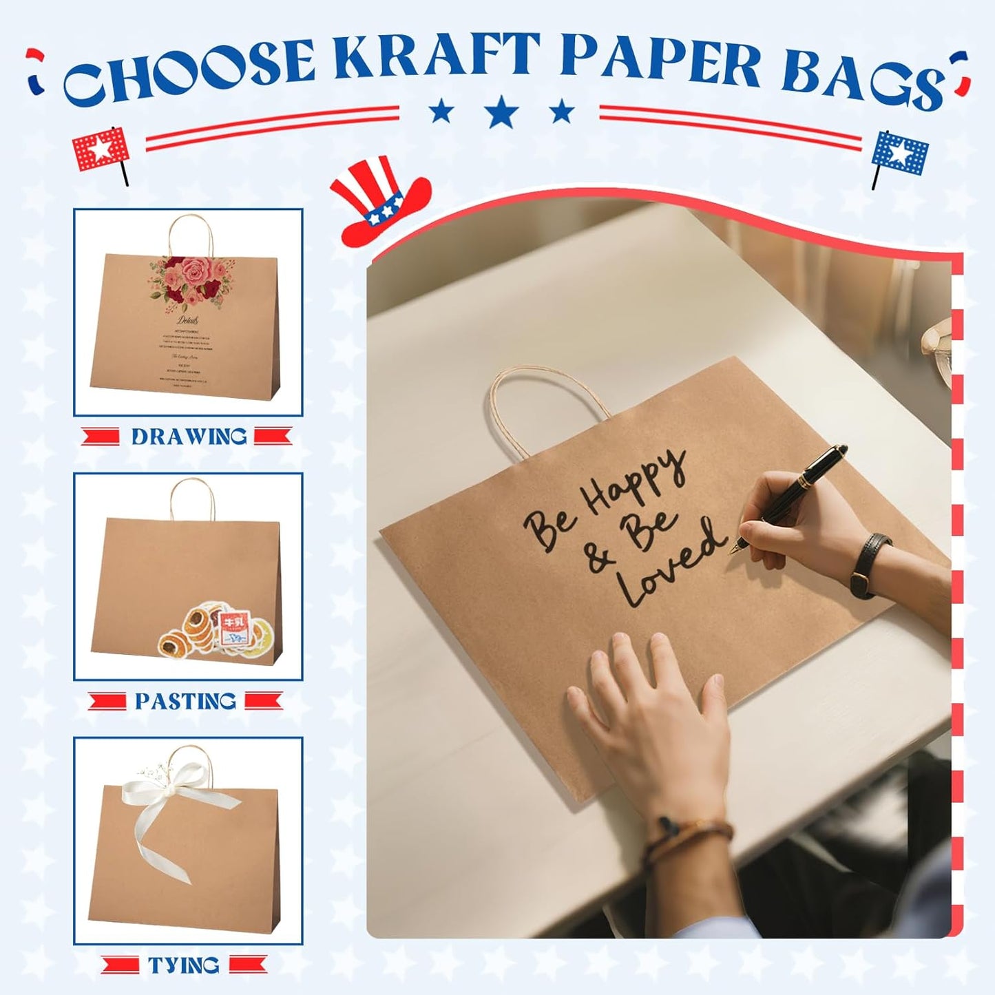 MESHA Large Brown Paper Bags with Handles 16x6x12 Inch 25 Pack Gift Shopping Bags Large Craft Bag Kraft Bag for Small Business