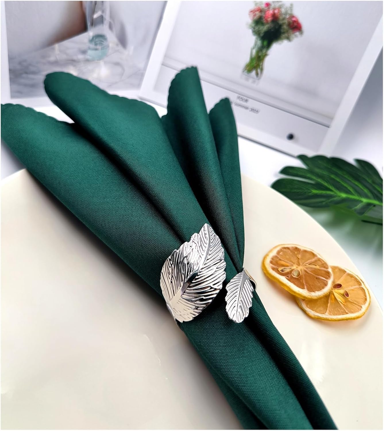 Silver Napkin Rings Set of 50,Metal Leaf Napkin Ring Silver Holders Bulk for Weddings Holiday Dinner Party Fall Halloween Thanksgiving Christmas Dinner Table Decorations