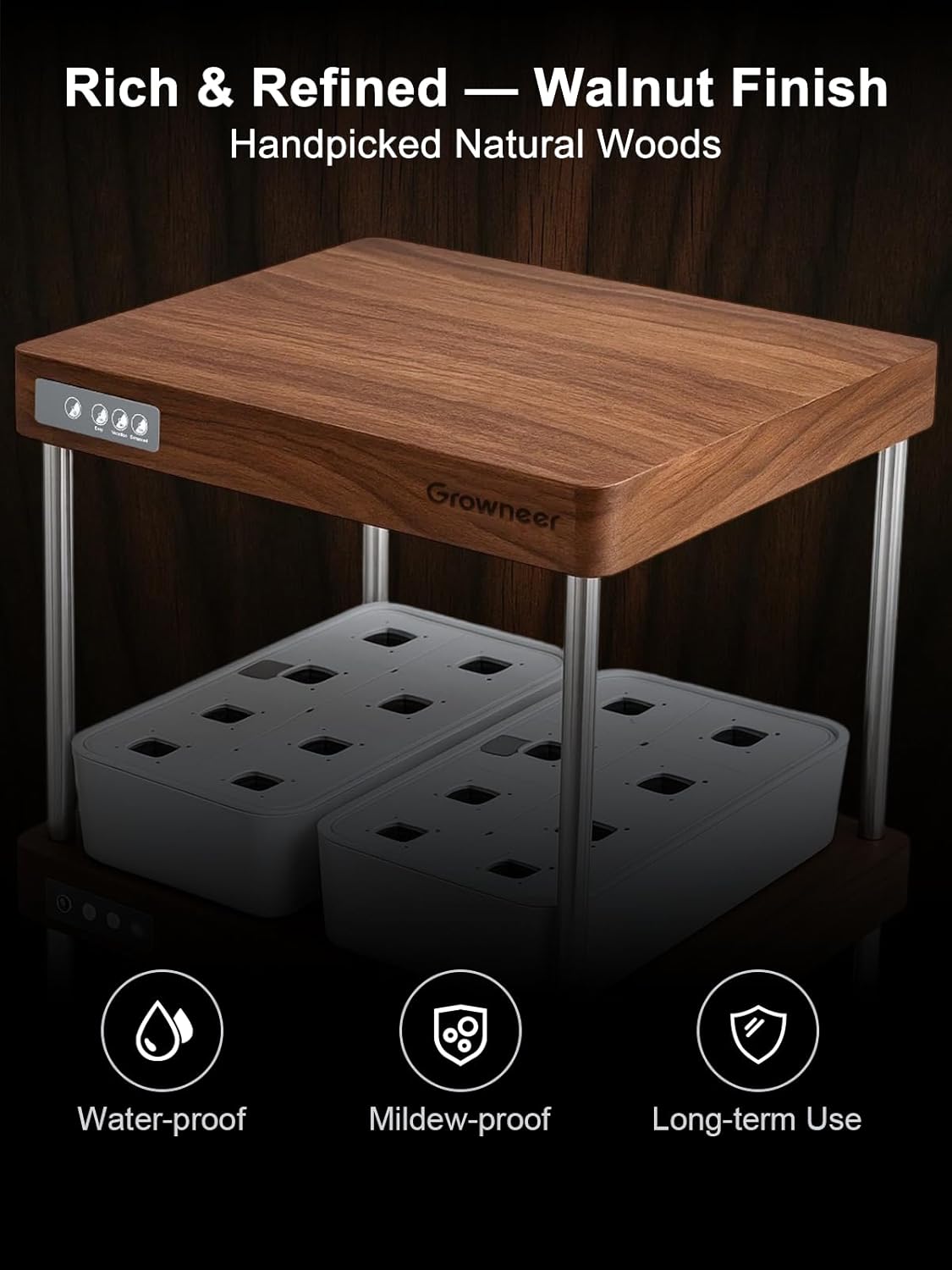 GROWNEER HydroEasy1.0 Hydroponics Growing System Kit, Beginner-Friendly Indoor Garden for Vegetable Fruit Herb, Walnut Design, Perfect Gift Idea, Full-Spectrum LED Lights for Maximum Growth