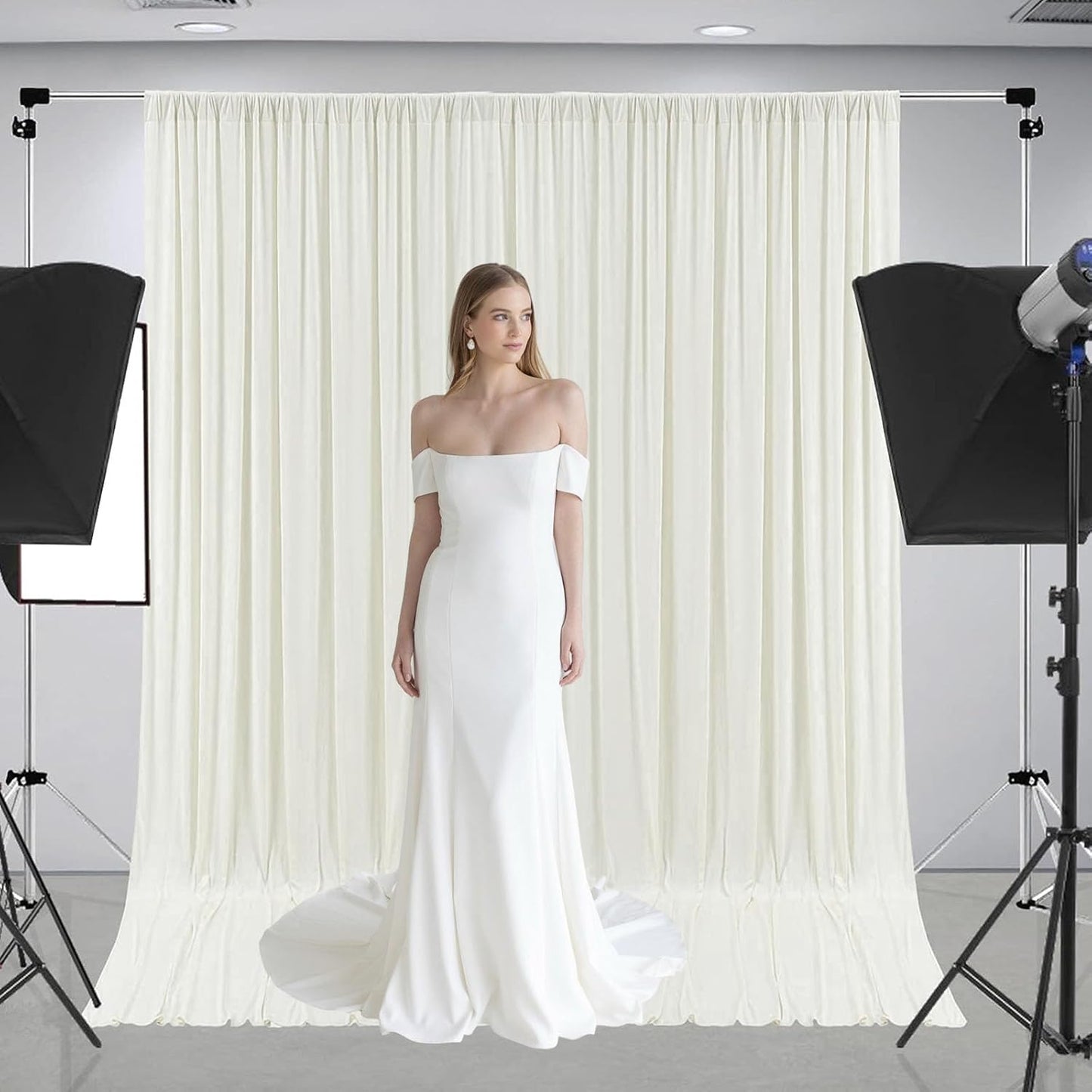 10 x 7 Feet Ivory White Backdrop Curtain for Partie, Background Curtains for Photoshoot, Birthday, Wedding, Halloween, Thanksgiving, Christmas Day, New Year Party Decorations 5Ft x 7Ft, 2 Panels