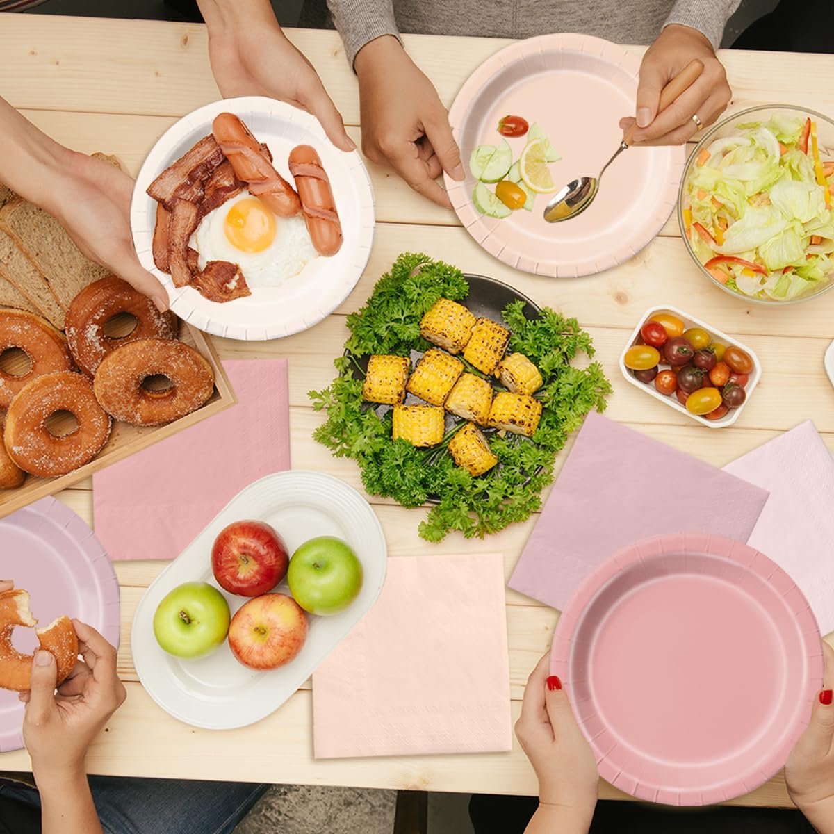 CMUSKO Pink Birthday Decorations - 60pcs Retro Dusty Pink Plates & Napkins Kit Boho Theme Tableware for Baby Shower,Wedding, Bridal Shower