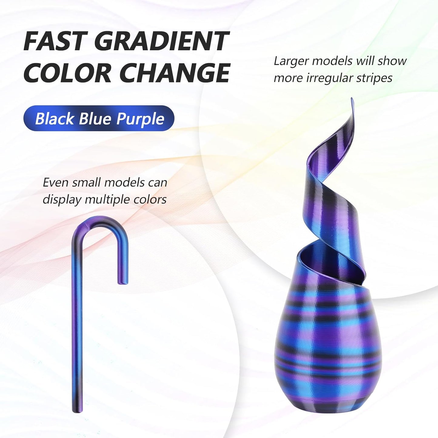 AMOLEN Silk PLA 3D Printer Filament, Shiny Multicolor Rainbow PLA Filament 1.75mm, Fast Color Change PLA 3D Printing Filament for Most FDM 3D Printer, Black Blue Purple, 1kg (2.2lbs)