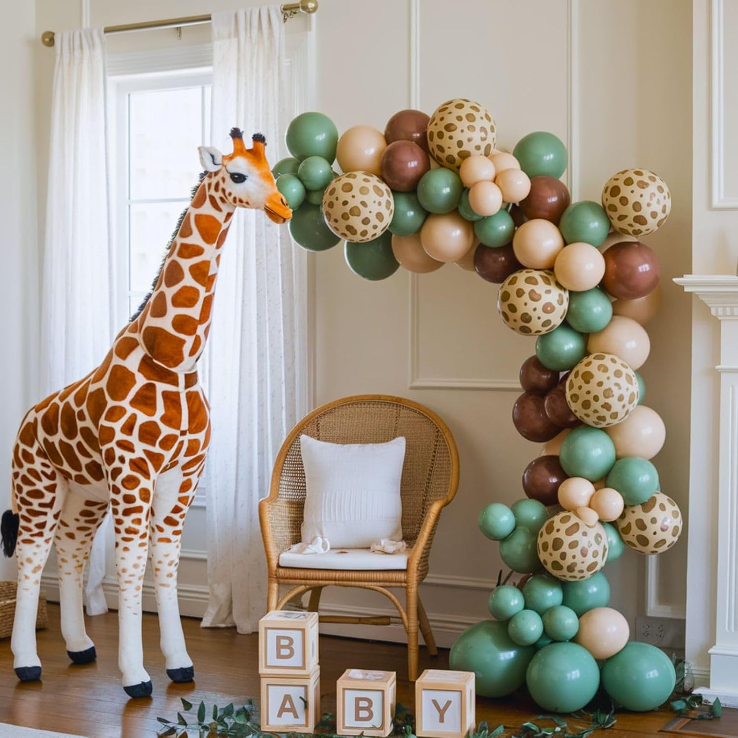 Jungle Balloons, 12 Inch Green and Brown Balloons, Sage Green Brown Apricot Giraffe Khaki Print Latex Balloon for Safari Baby Shower Forest Jungle Animal Theme Birthday Party Decorations