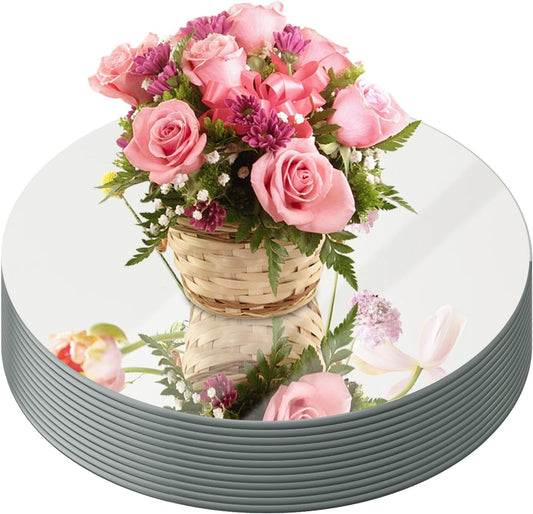 JAMBALAY Round Mirror Centerpieces for Tables, 12Inch Glass Mirror Table Centerpieces, Circle Glass Mirror Trays, Mirror Candle Plates for Wedding Decoration and Party, 12Pcs
